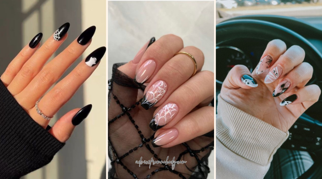 black and white Halloween nails