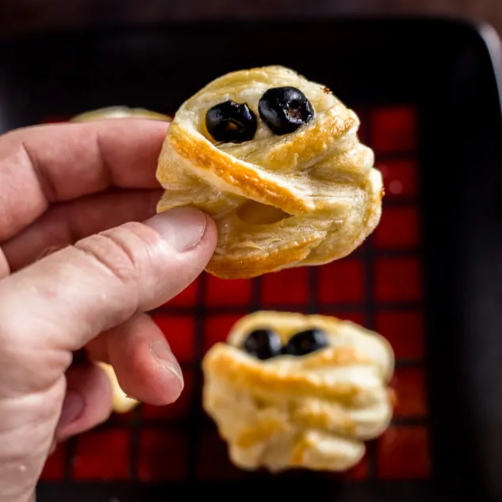 Halloween Puff Pastry Mummy Cheese Wheels
