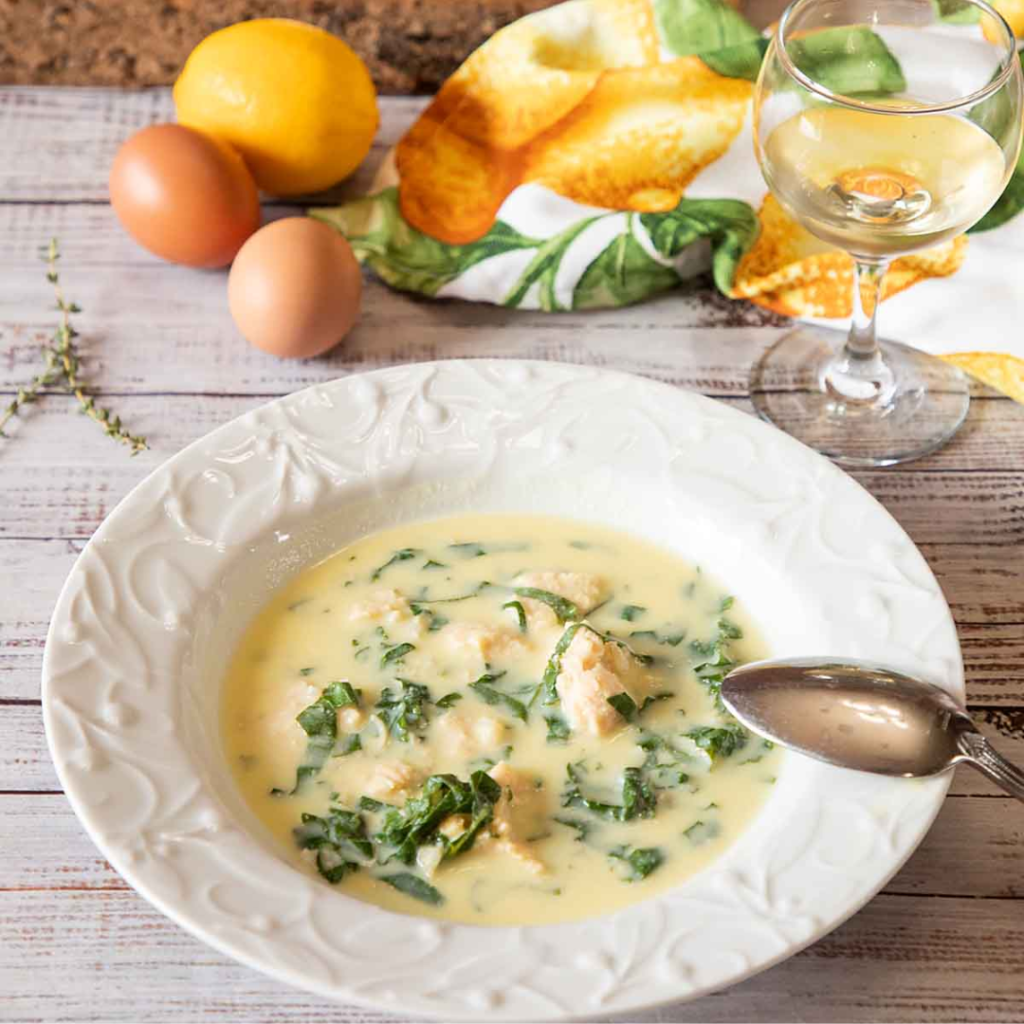 Egg Lemon Soup with Spinach
