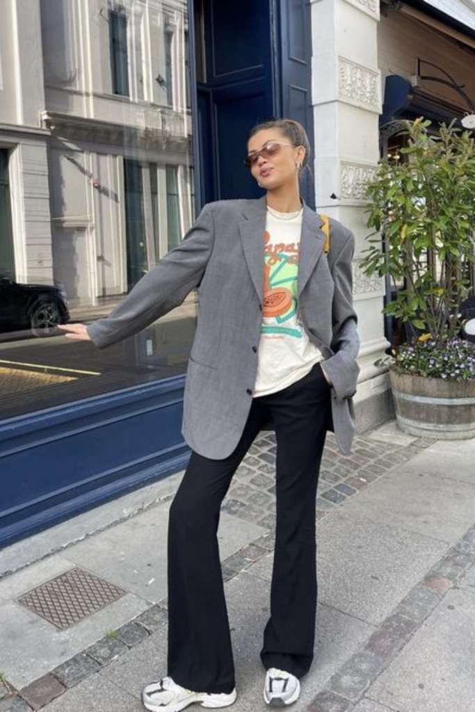 Grey Blazer + White Shirt
