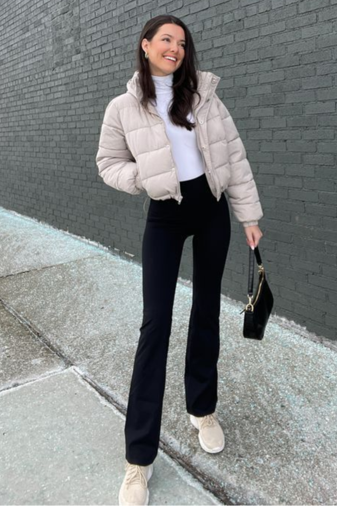 White Tee + Puffer Jacket
