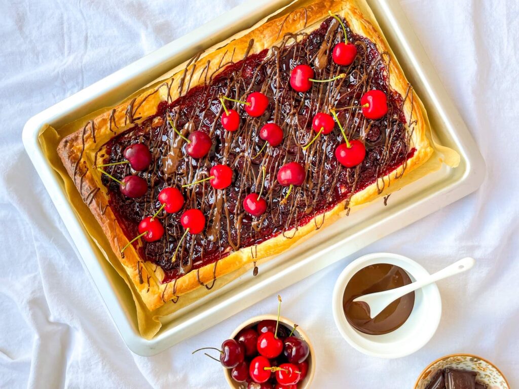 cherry chocolate puff pastry tart