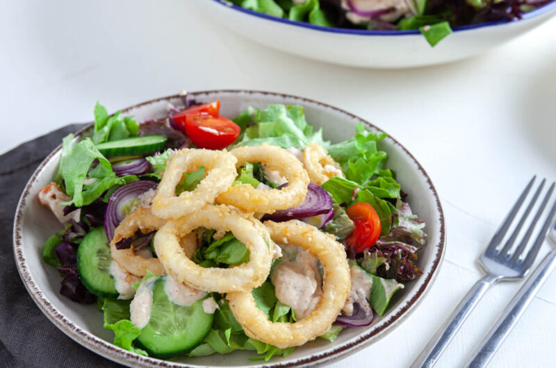 Crispy Calamari Salad with Fresh Greens & Creamy Dressing