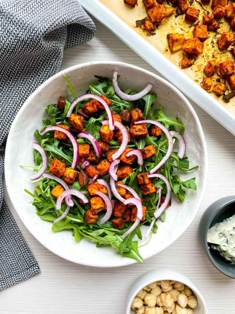 Sweet Potato Arugula Pear Blue Cheese