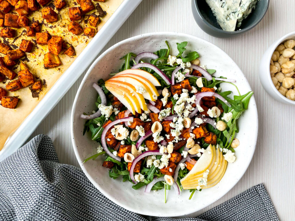 Sweet Potato Arugula Pear Blue Cheese