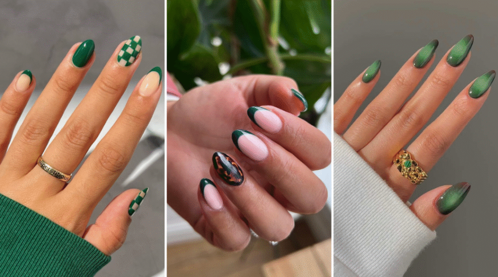 emerald green nails for fall 